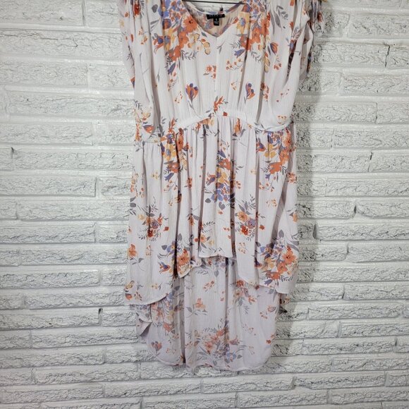 Torrid Womens Dress 1 1X Tied Cold Shoulder Orange Floral High Low FLO112E - Picture 3 of 13